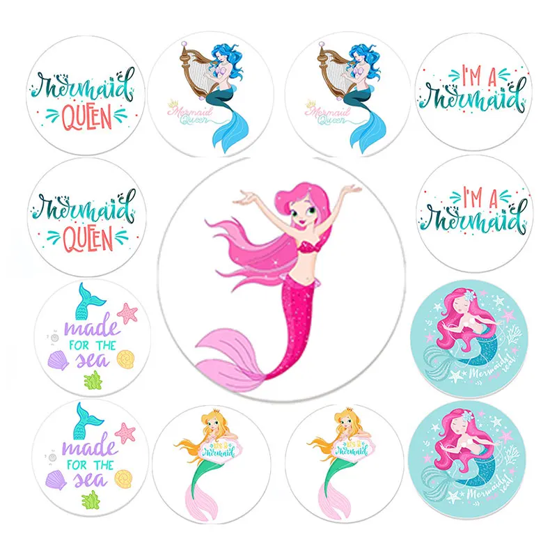 24/48cm Cartoon Mermaid Sticker For Kid Self-adhesive Paper Lable Baby Shower Party Gift Decorations Encouragement Reward Sticke