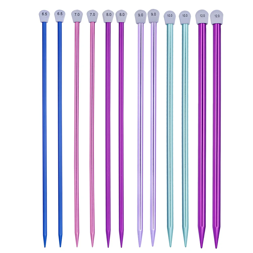 2PCS 2-12mm Crochet Hook Single Pointed Knitting Needles Pins Straight Aluminum DIY Weaving Tool Long Sweater Scarf Needle 35CM