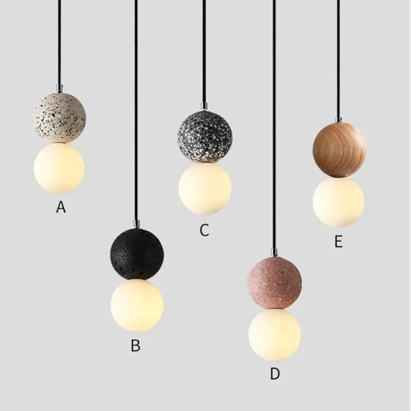 

Nordic Cement Pendant Lights Bedroom Bedside Dining Decor Wood Glass ball Hanging Lamp Kitchen LED Lighting Luminaire