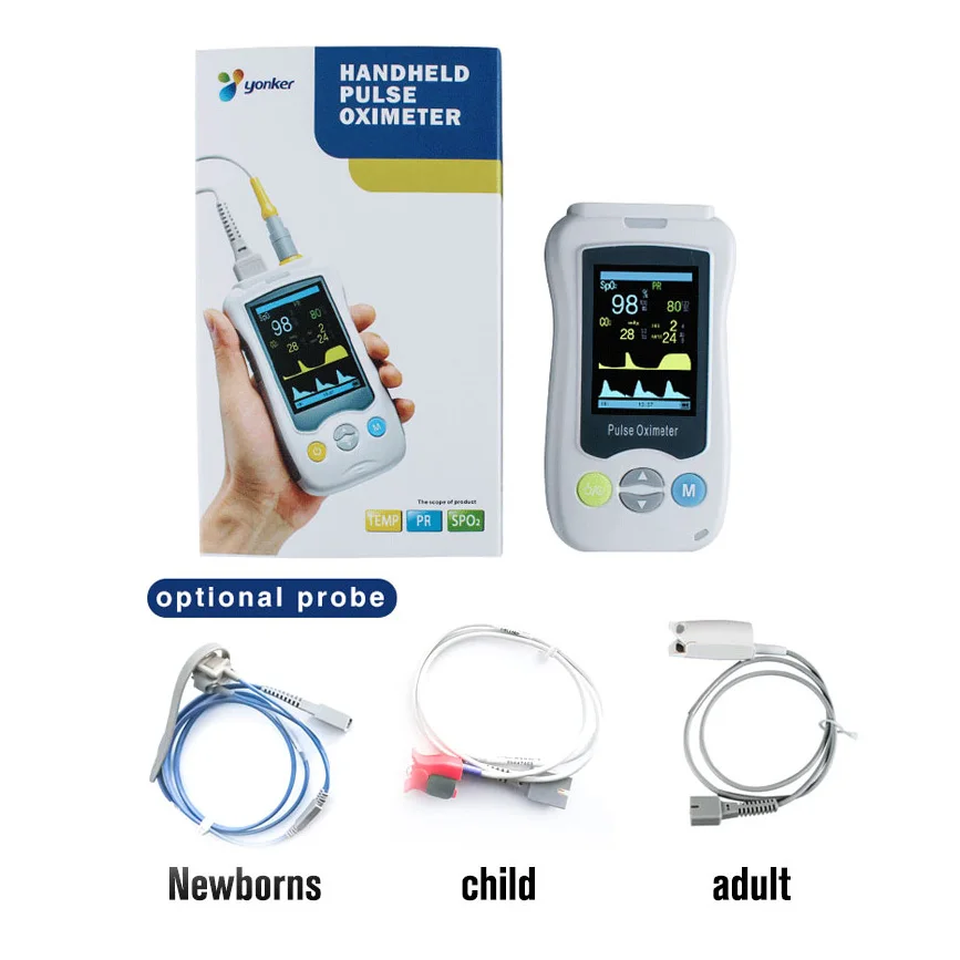 Handheld Oximeter Accurate Clear LED Fingertip Pulse Blood Oxygen SpO2 monitor saturation oximetro with temperature