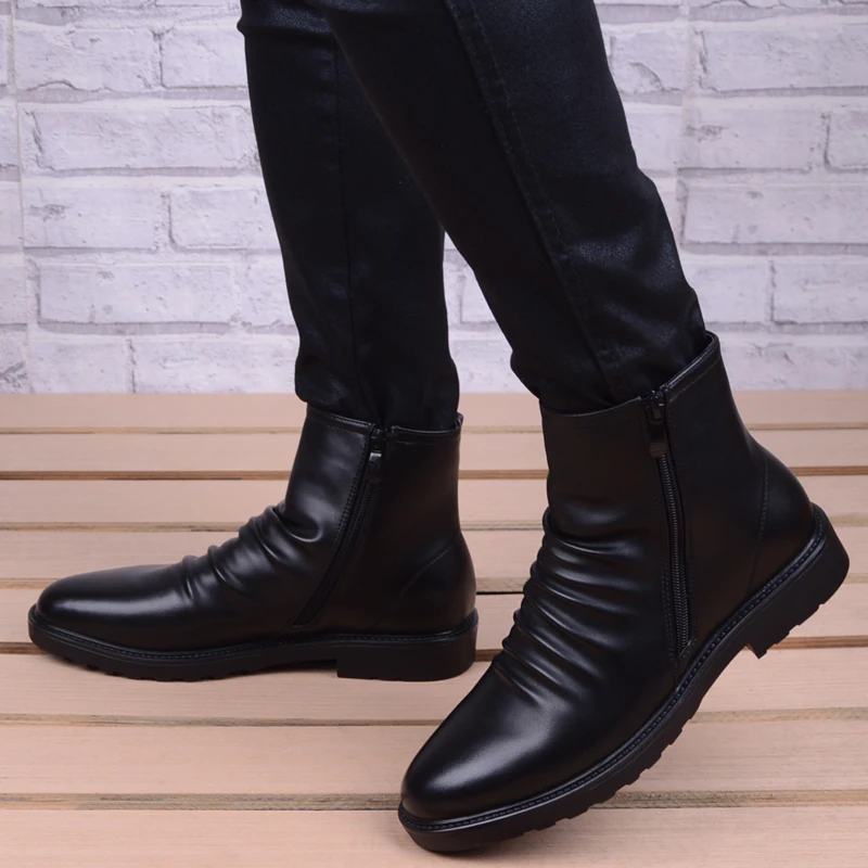 Italian Genuine Leather Men Boots Business Winter / Spring Zipper / Lace-up British High Boot Mens Cowhide Pointy Boots