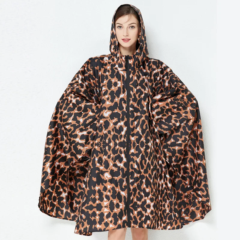 zhouxiaoxi Adult men women fashion large cloak raincoat Hiking Backpack leopard print thin poncho