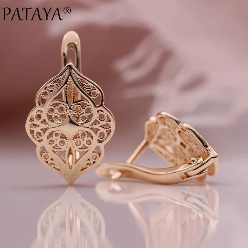 PATAYA New 585 Rose Gold Color Pattern Hollow Drop Earrings Women Wedding Trendy Fashion Jewelry Gift Unique Unusual Earrings