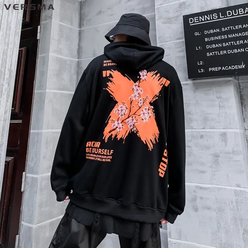 

VERSMA Korean Harajuku Vintage Flower Print Hoodie Men Women Kpop Clothes Hip Hop Hood Gothic Punk Pink Oversized Sweatshirt Men