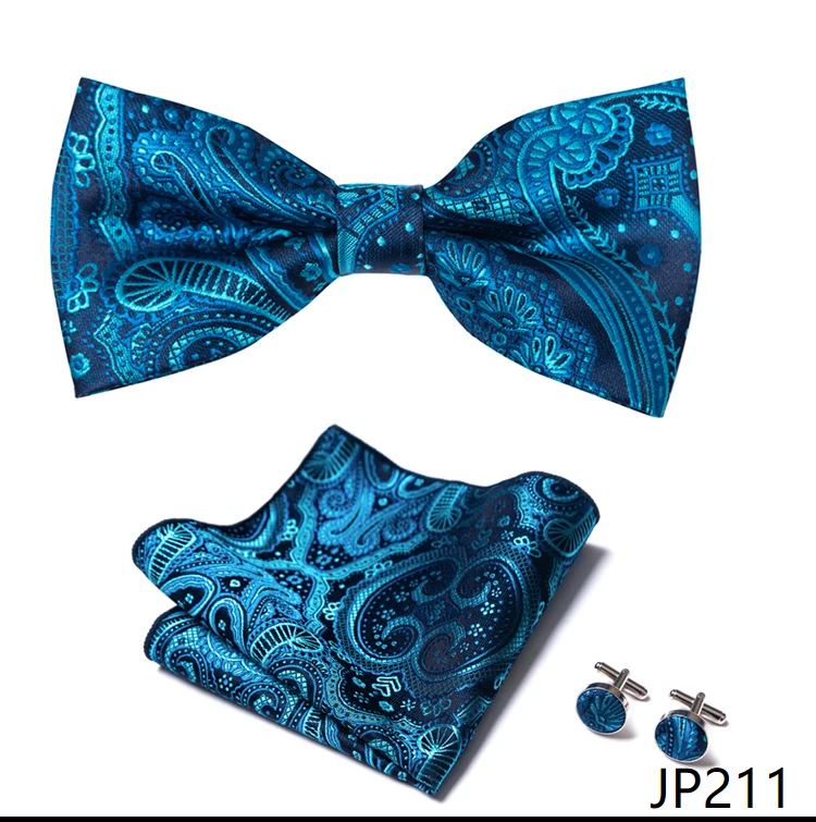 Great Quality Silver Office Butterfly Hanky Cufflink Set Bowtie For Men Geometric Hombre Formal Clothing