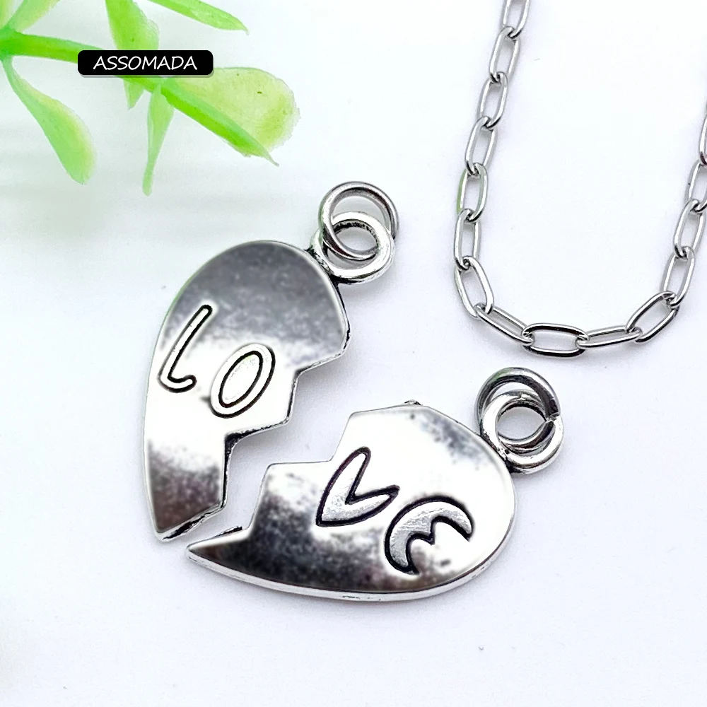 2 Pairs Creative Heart Shape Lovers Pendant Good Friends Friendship Couple Necklace Set Fashion Lovers Pendant Jewelry Gift