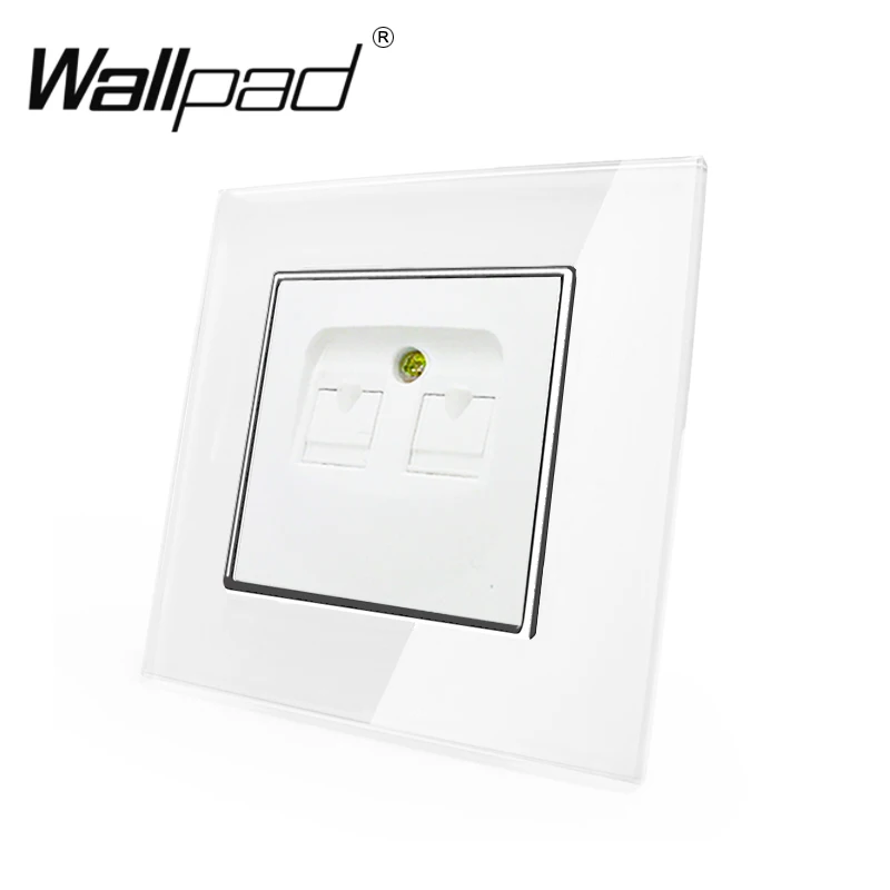 CAT6 EU Data Tel Socket  Wallpad White Glass Panel EU Style Double Rj11 Tel Phone Net Port Wall Socket with Claws