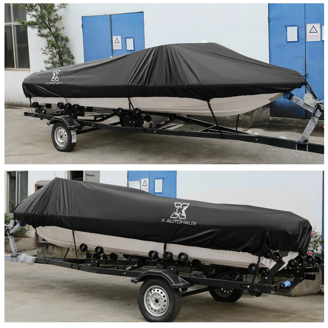 X Autohaux 14-18ft 17-19ft 20-22ft Good Quality 300D Polyester Boat Cover Fishing Ski Trailerable Waterproof V-Hull Protector