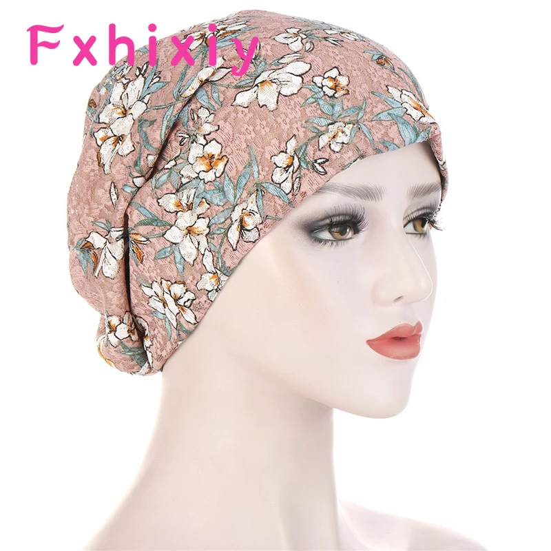 Fashion Summer Breathable Thin Turban Hat Lace Muslim Head Cover Round Sleep Hat Night Cap Women Elegant Bonnet Hat Headwrap