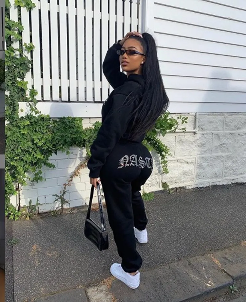 Fitness Autumn Activewear Tracksuit Women Casual Diamond Long Sleeve Hoodies Tops Joggers Sweatpants Outfit Street Two Piece Set