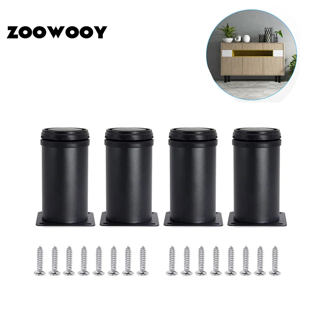 4pcs 5-35cm Adjustable Stainless Steel Metal Furniture Legs Matte Black，for Table Legs Sofa Legs Metal Furniture Support feet