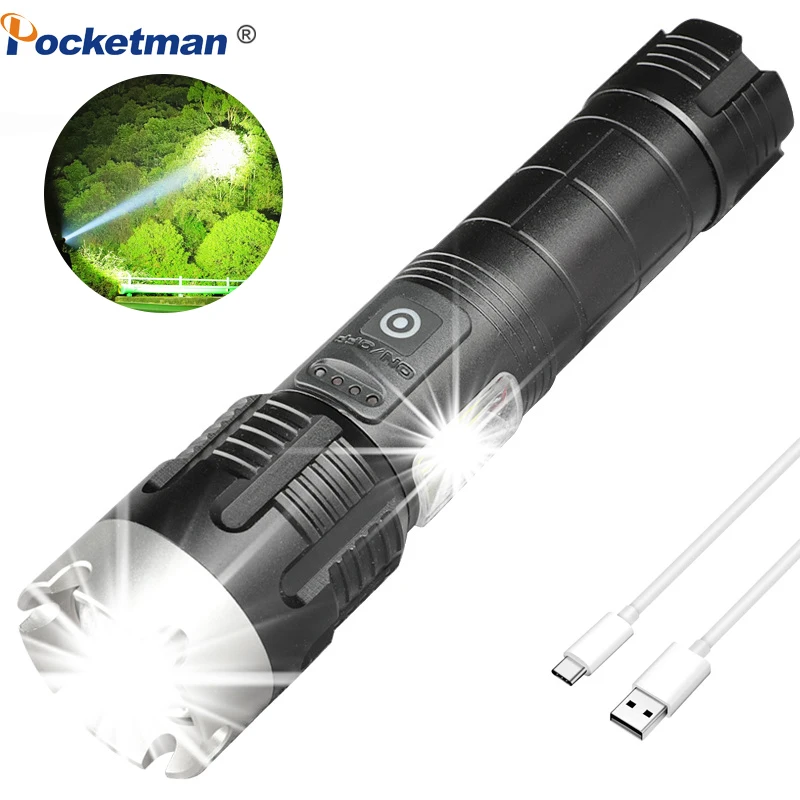 

LED Flashlight Rechargeable Zoomable Torch 7modes Super Bright Flashlights Waterproof 18650 Battery for Camping, Hiking, Outdoor