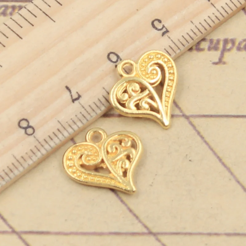 20pcs Charms Hollow Lovely Heart 15x14mm Antique Bronze Silver Color Pendants Making DIY Handmade Jewelry Factory Wholesale