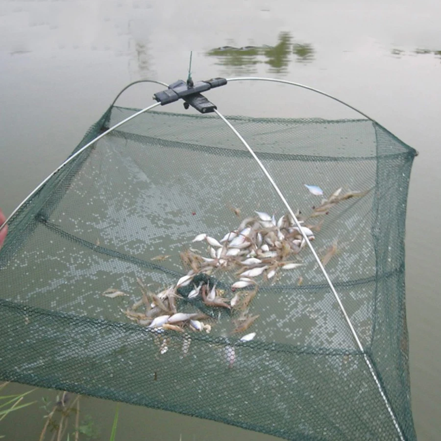 60cm 80cm Portable Fishing Net Foldable Folding Mesh Nylon Fishing Net  Landing Baits Trap Cast Dip Crab Shrimp Nets Catch Fish - AliExpress 18