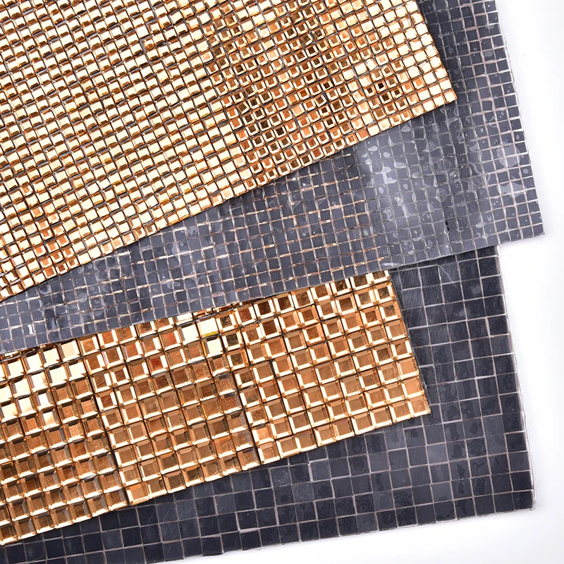 24X40Cm Bling Gold Crystal Hot-Fix Glue Mesh Rhinestone 5Mm Square Self Adhesive Topaz Stone For Motif Diamond Sheet Banding