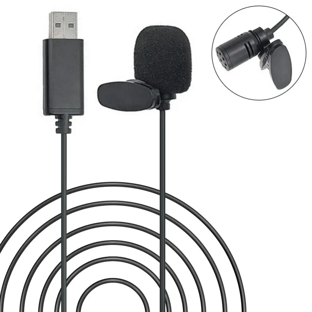 

USB Portable Mini Microphone Lapel Lavalier Mic Clip-on External Radio Microphones for Laptop PC Computer Recording Chat Studio