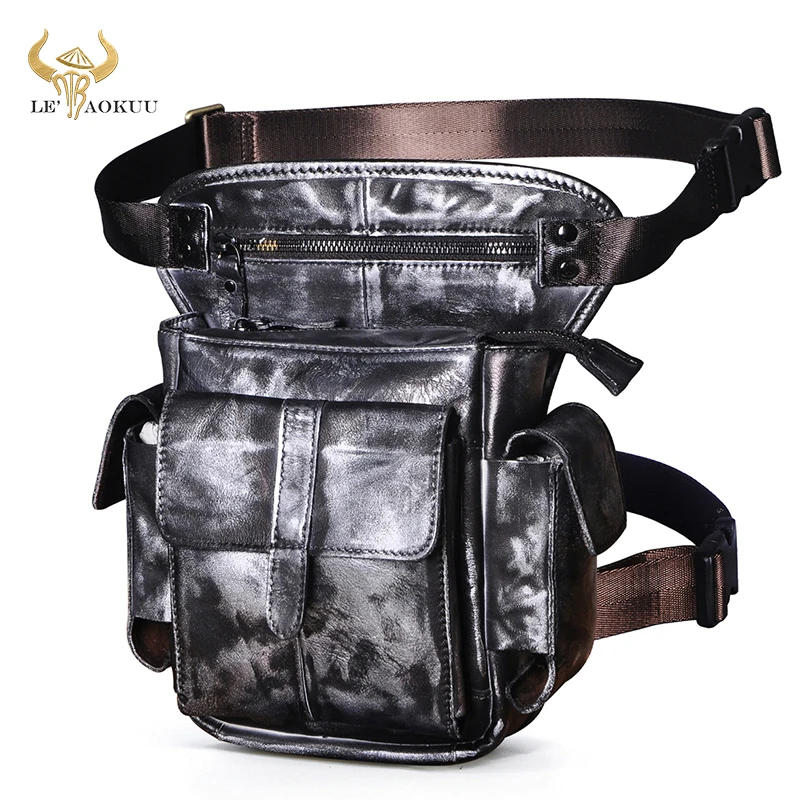 

Soft Genuine Leather Design Messenger Shoulder Bag Multifunction Fashion Fanny Waist Belt Pack Leg Drop Bag For Men Male 913-5