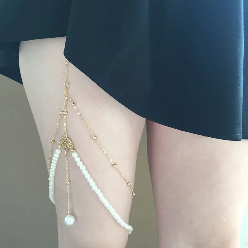 

Imitation Pearls Pendants Leg Chain Metal Beaded Chain Thigh Chain For Women Body Jewelry Beach Style Gift