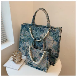 Borse in Denim dal Design strano per donna 2021 autunno nuova borsa da donna in tela di lusso di lusso borsa a tracolla diagonale decorata con perline di perle Femme