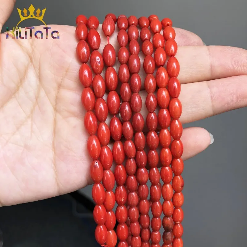 Natural Stone Rice Shape Red Coral Loose Spacer Beads For Jewelry DIY Making Bracelet Ear Studs Accessories 15\