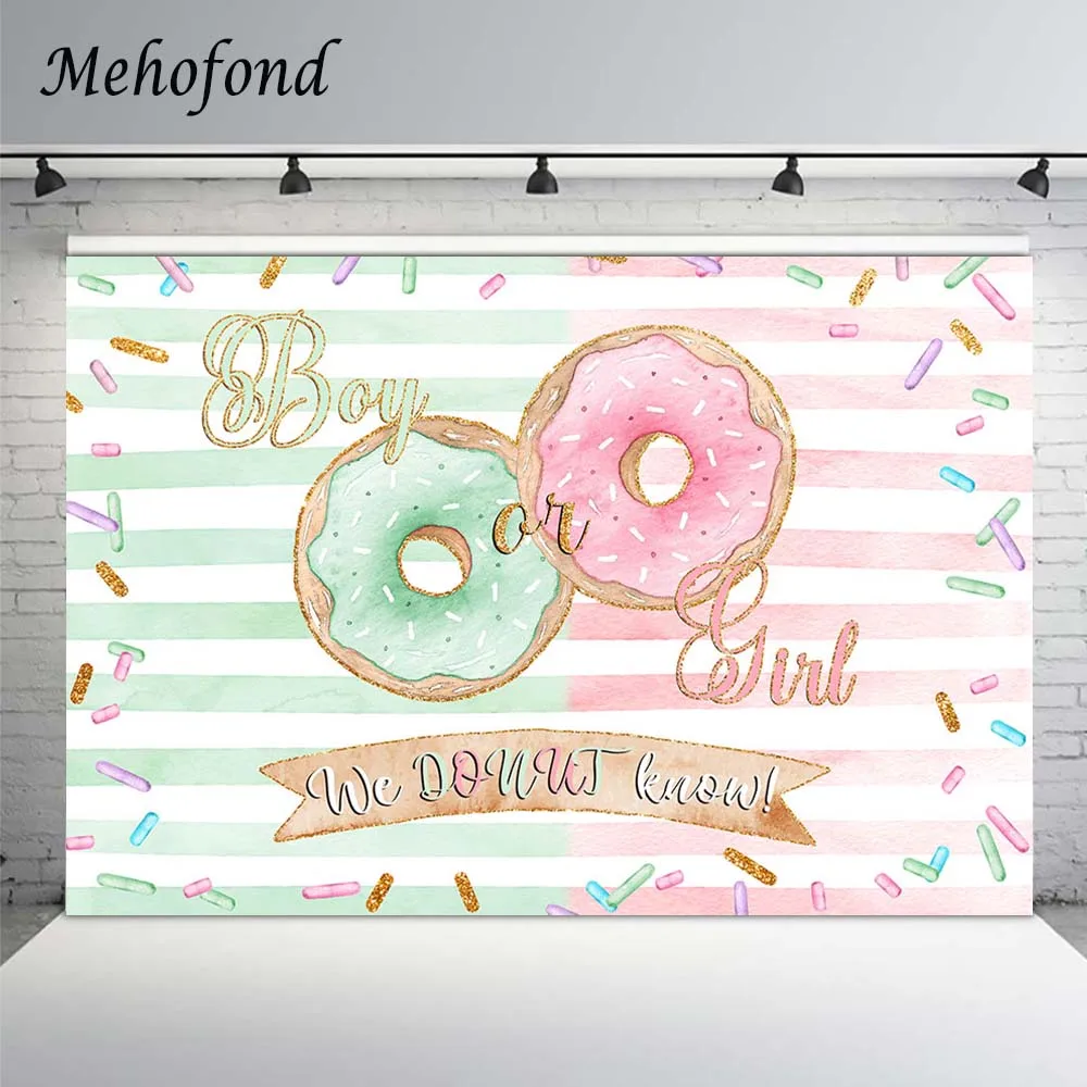 

Mehofond Boy Or Girl Backdrop For Photography Donuts Stripe Gender Reveal Baby Shower Decor Background Photo Studio Photocall