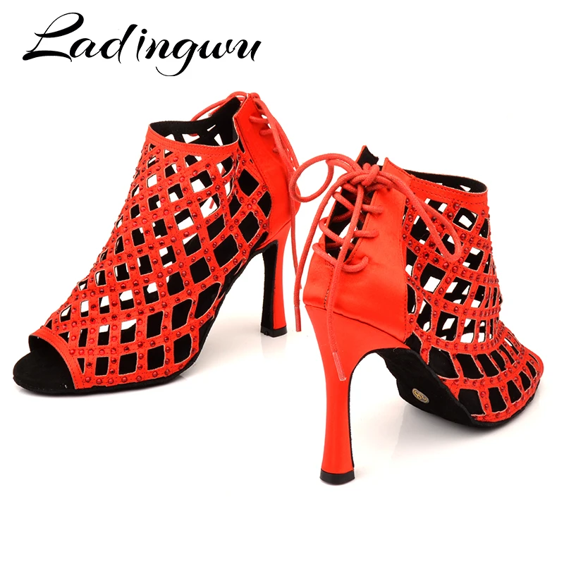 Ladingwu Red Dance Shoes Woman Shoes Dance Latin Red rhinestone Women Ballroom Dance Shoes Latin Heels 10cm Tango Dance Shoe