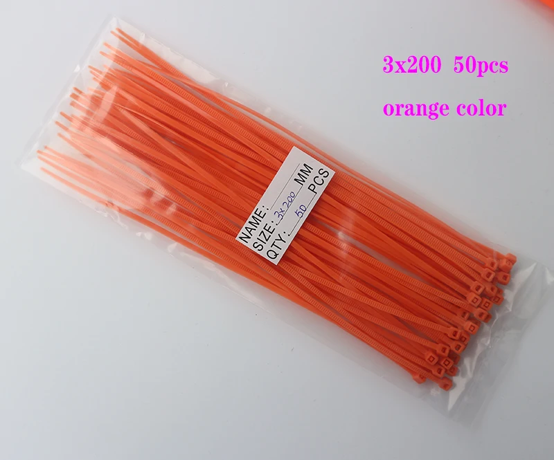 3x200 Self-Locking Plastic Nylon Wire Cable Zip Ties 50pcs orange Cable Ties Fasten Loop Cable Various specifications