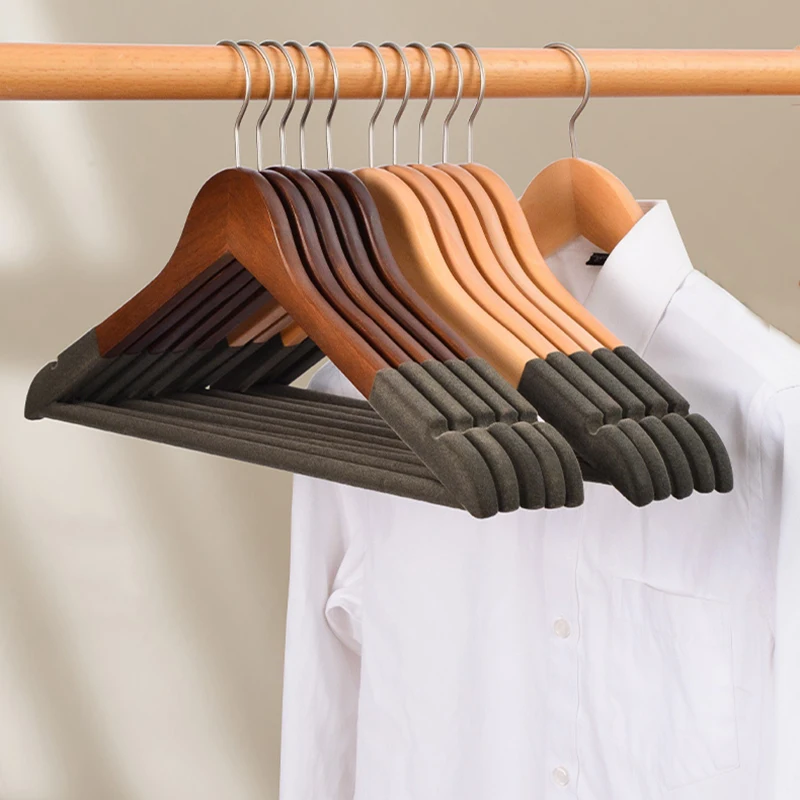 Hangers for Clothes Wardrobe Organizer Non-Slip Flocking Shoulder Luxury Wooden Shirt Dress Suit  Coat Velvet Clothes Hanger