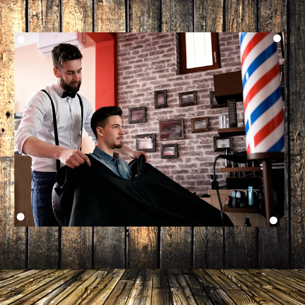 Hair Cut! Hairstyle Barber Shop Signboard Vintage Decor Hairdresser Poster Flag Banner Canvas Painting Hanging Cloth 96x144 CM