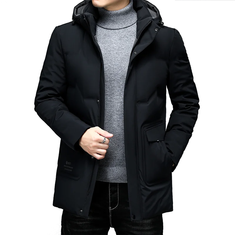 

2021 New Fashion Men Down Jacket Hooded Winter Men's Coat 90% White Duck Down Filling Brand Clothing Thicken Casual Parka