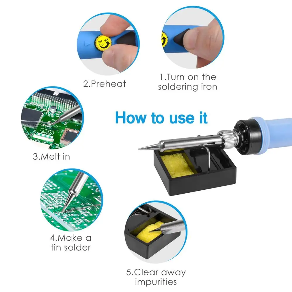 Kit de fer à souder numérique électrique avec interrupteur marche-arrêt, couteau, pompe à dessouder, outils de fer à souder, 80W