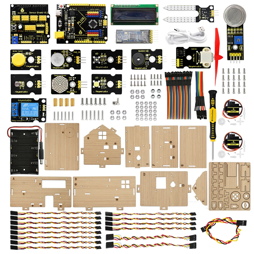 Русский учебни Keyestudio Smart IOT Home Kit with PLUS Board for Arduino Starter Kit DIY Projetcs STEM Programming /CE Compliant