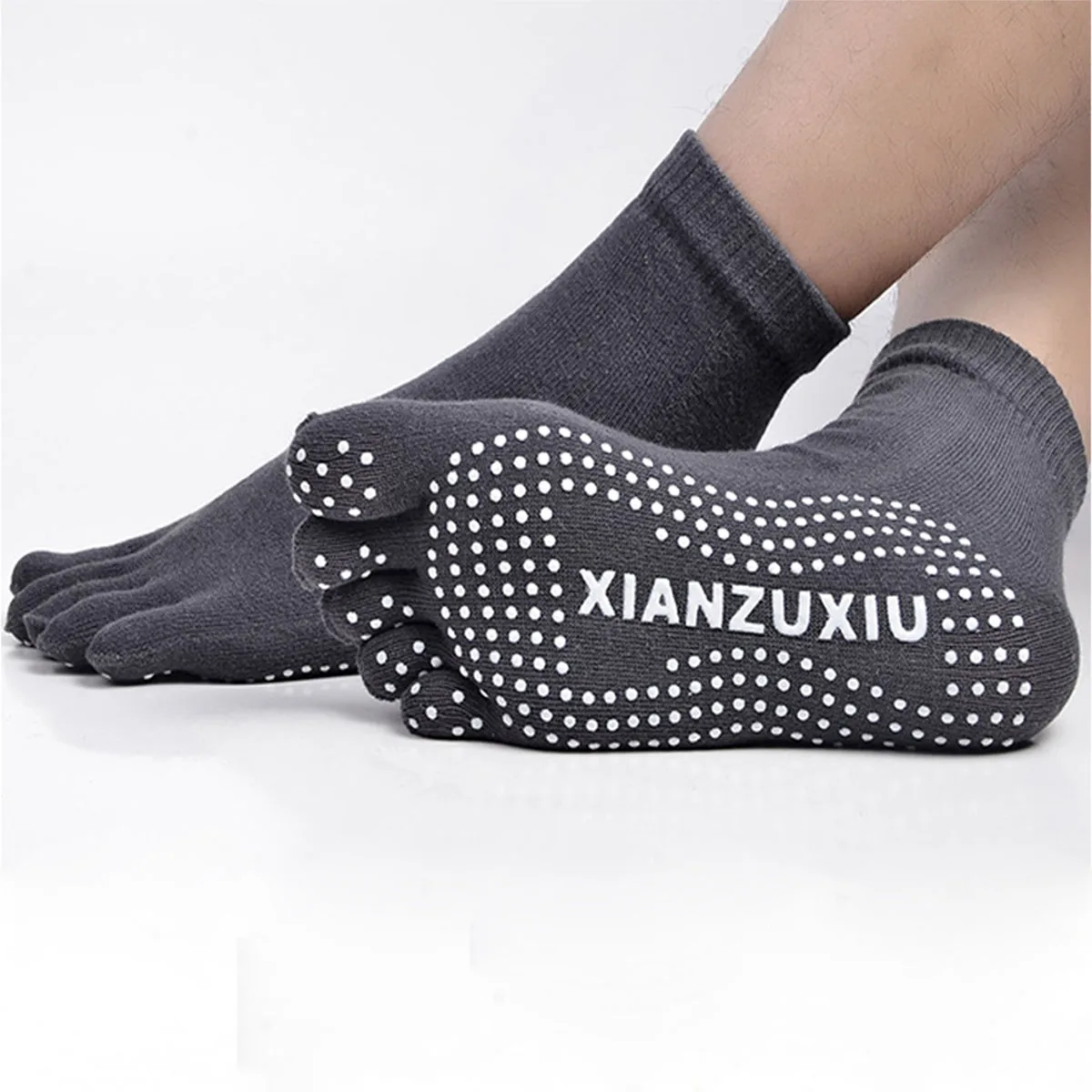 Man Pilates Socks Cotton Breathable Non-Slip Massage Yoga Socks Cotton YOGA Sports Five-finger Black White Floor Sock 5 Toe Sock