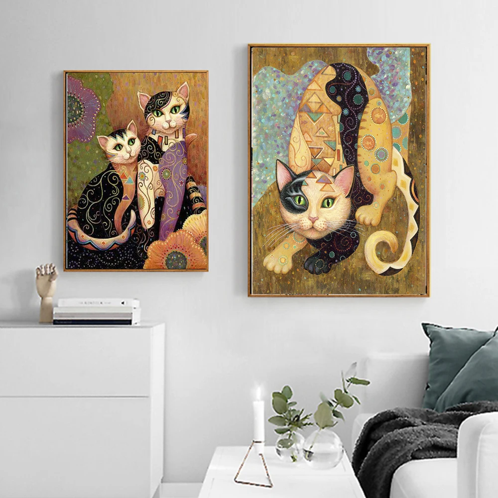 

HD Print And Posters Canvas Painting Klimt Abstract Animal Cat Modern Home Decor Wall Art Picture For Living Room No Frame