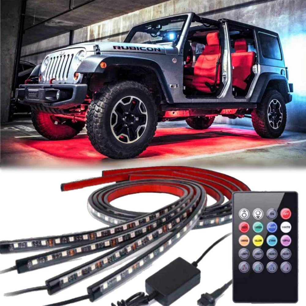 

4x Car Underglow Flexible Strip LED Remote Control RGB LED Strip 90cm X120cm Under Automobile Chassis Tube Underbody Neon Light