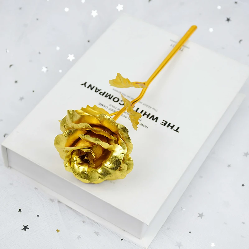 1 Stück Gold Rose Blume Folie Überzogene Kunststoff Künstliche Rosen Valentinstag Geschenk Schönheit Goldene Blumen für Zuhause Hochzeit Dekoration – Detail 12