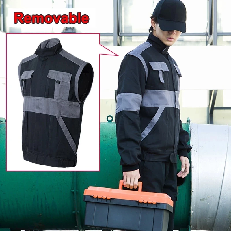 Abnehmbaren Ärmeln Jacke Arbeits Jacke Männer Arbeitskleidung Werkstatt Uniformen Tragen-beständig Outwear Jacke Männer