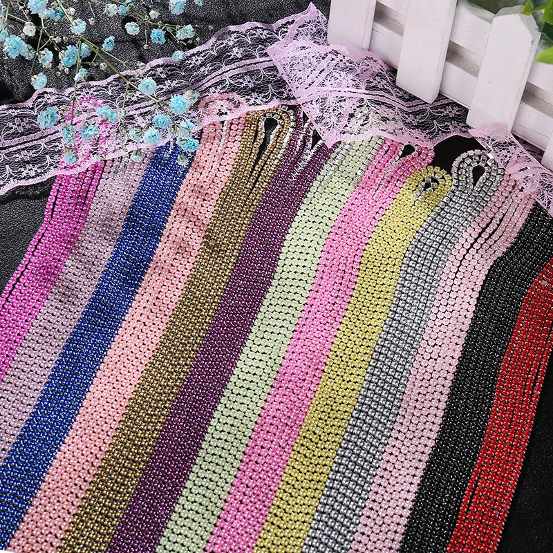 2mm 2.5mm 1yard/Piece 12Colors  Colorful Pearl Claw Chain,Silvery Bottom Sew on Cup Chains For Diy Garment Bags Decorations