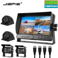 9'' Quad Split Monitor Parking Camera System, 4CH Quad Split Screen Monitor with Front Side Rear Camera for Truck Heavy Truck