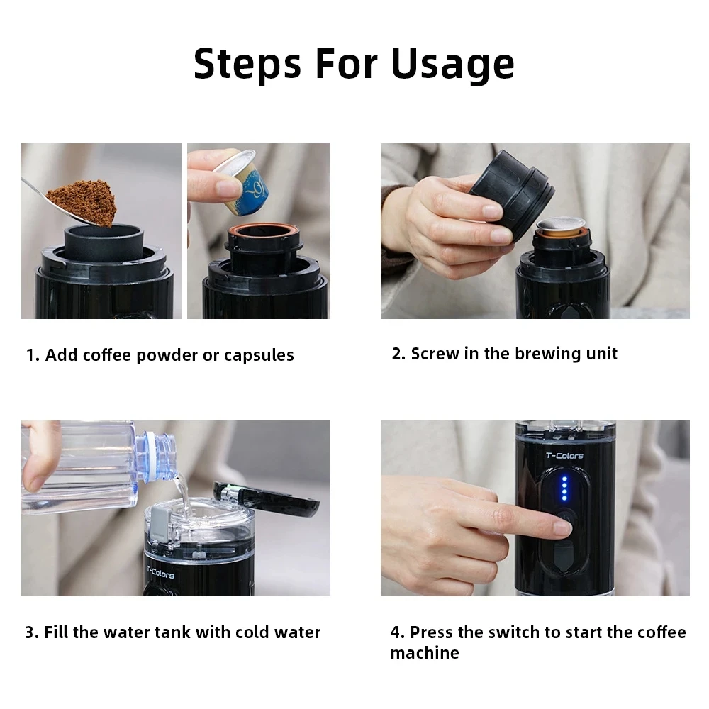 ماكينة قهوة أوتوماتيكية بتسخين لاسلكي 7500mAh ، ماكينة إسبريسو كهربائية 20 بار للسفر في الهواء الطلق