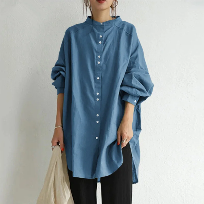 New plus size ladies casual shirt 7XL 6XL 5XL fashion long sleeve cotton collar button loose solid color top.