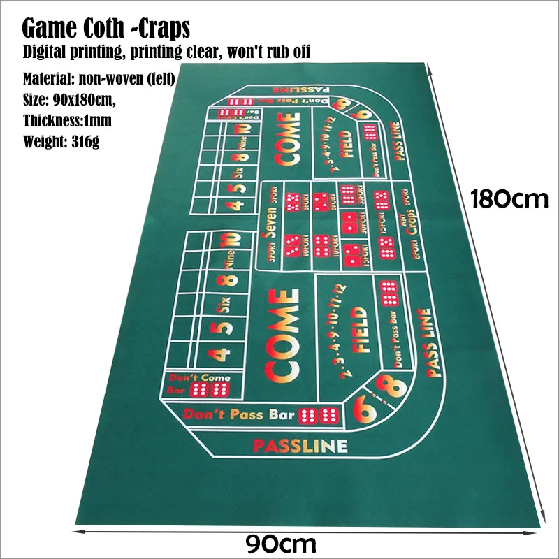 Craps حصيرة 180x90 سنتيمتر النرد منضدة ألعاب القماش كازينو حصيرة سطح المكتب المطبوعة بشكل جميل ، وليس خارج اللون ، والنسيج مع قوي