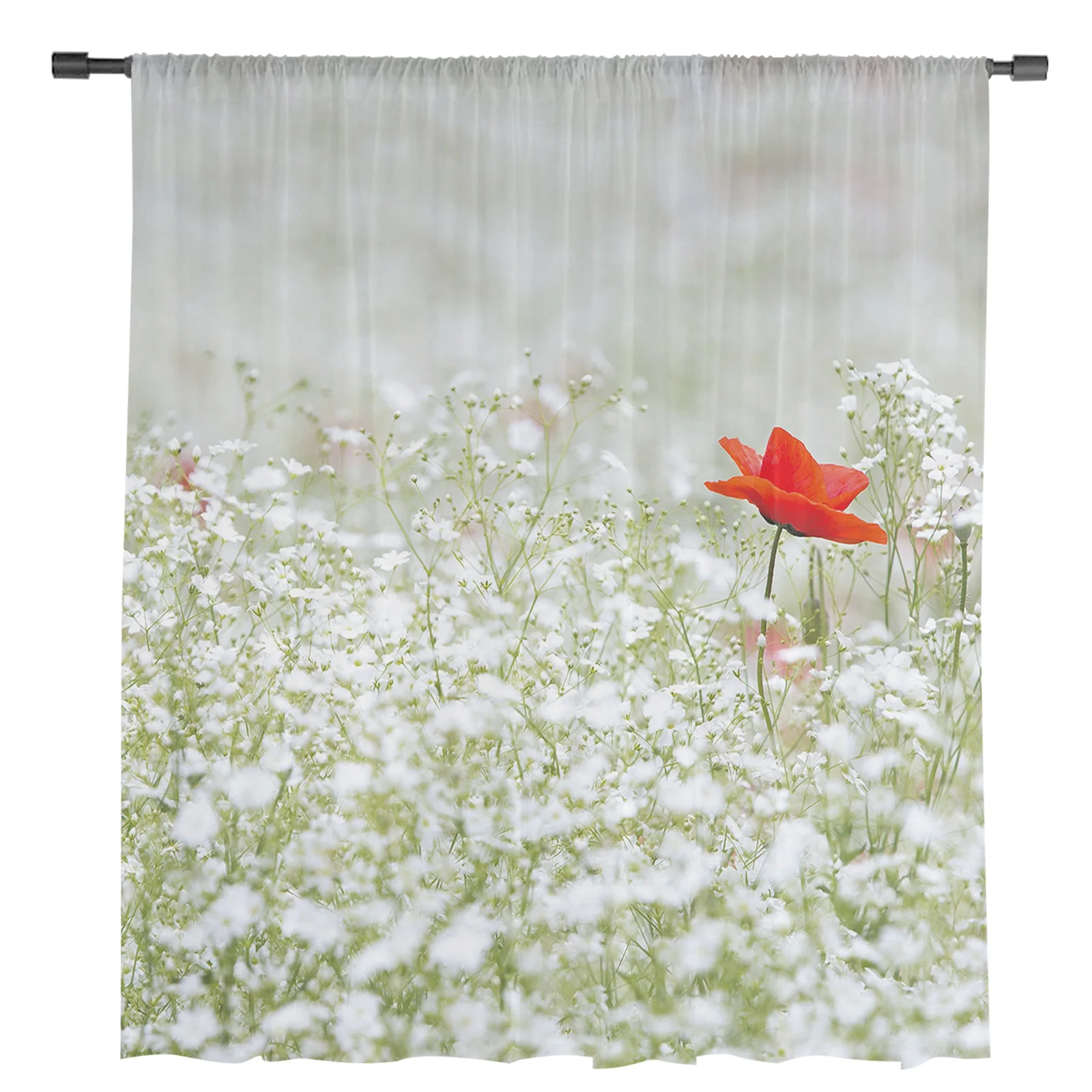 Colorful And Gorgeous Poppies Tulle Curtains for Living Room Drapes Window Sheer Modern Curtains for Bedroom Decor