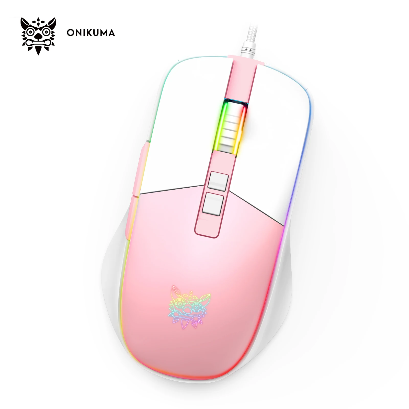 Mouse da gioco DPI 7200, luce LED RGB, Mouse cablati USB, per Computer portatile Gamer rosa bianco