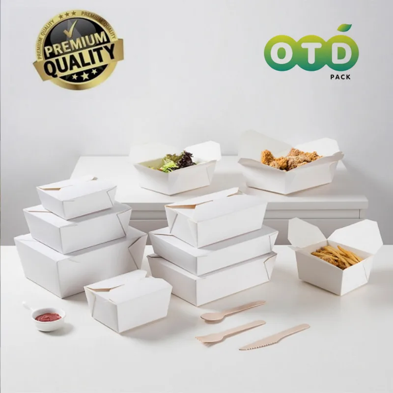 Disposable Take Out Food Containers Microwaveable White Cardboard Take Out Boxes Leak and Grease Resistant Food Containers