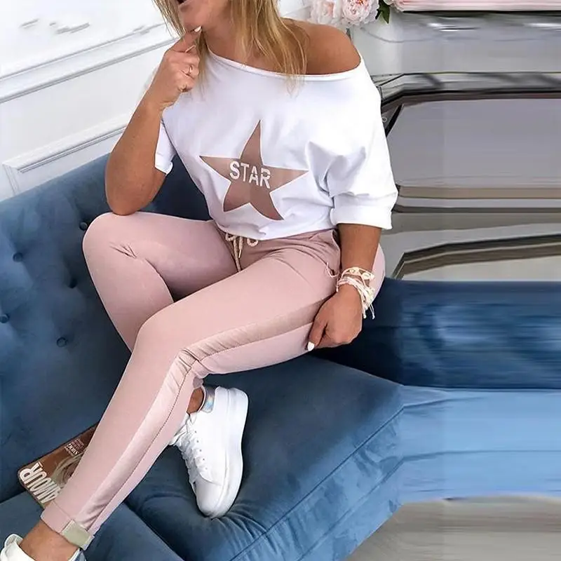 Popular European and American New Star Letter Printing Casual Set