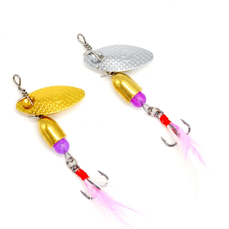 Compound Bait Spinner Fishing Lure Rotation Spoons Metal Artificial Lures 3g/5g Single Treble Feather Hooks Lot 2 Pieces Sale