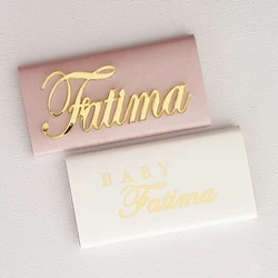 12 Pcs Same Personalized Laser Cut Acrylic Gold Mirror Plaques Baby Name Decorated Chocolate Christening & Baptism Box Banner