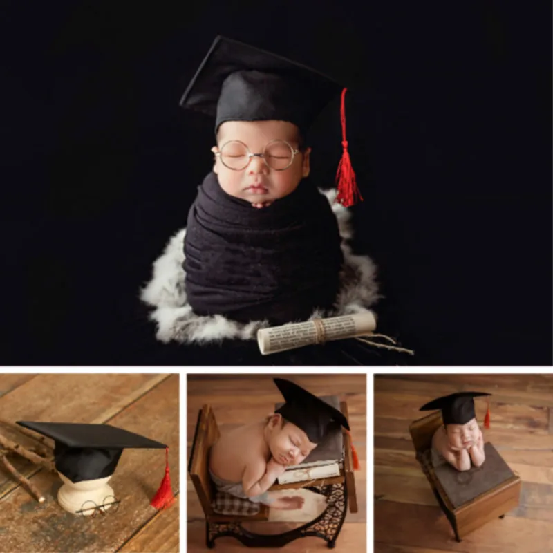 Newborn Photography Props Baby Hats Mini Bachelor\'s Hat Infant Shoot Accessories Black Glasses Baby Photo Creative Decorations