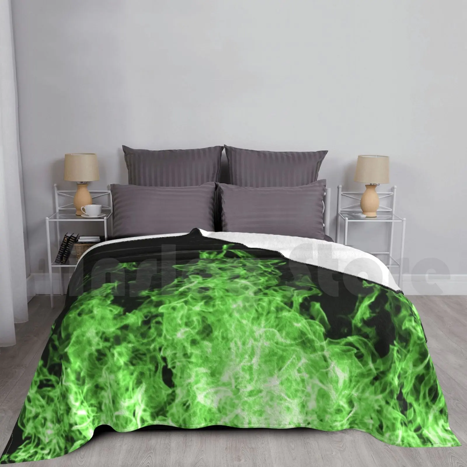 Real Green Flames Blanket Fashion Custom 2947 Billie Real Fire Belly Ache Bellyache Burning Vsco Girl Tumblr